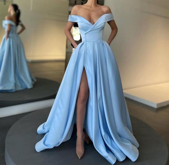 Off the shoulder A-line High Split Ball Gown Prom Dresses_4