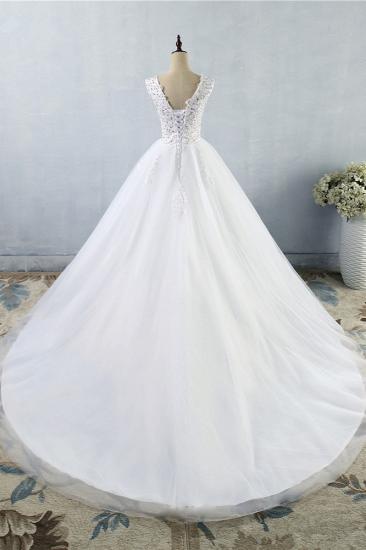 TsClothzone Stunning V-Neck Sequins Tulle Wedding Dresses A-Line Lace Appliques Bridal Gowns Online_3