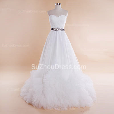 Popular Organza Sweetheart Ruffles Long Bridal Gowns Sweep Train Lace-Up Fitted Plus Size Wedding Dresses_5