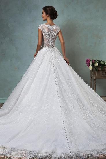 New Arrival A-Line Applique Wedding Dress Cap Sleeve Court Train 2022 Princess Dress_3