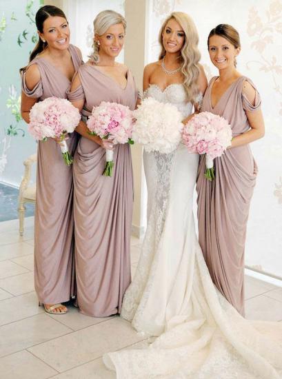 Simple V-Neck Sheath Bridesmaid Dresses | Floor Length Ruffles Evening Dress_1
