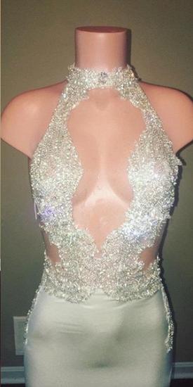 Halfter Sleeveless Sheer Appliques High Neck Mermaid Prom Dresses_4