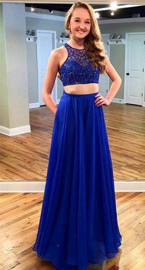 Two Piece Royal Blue Beading Evening Dresses Sleeveless 2022 Prom Dress with Pocket