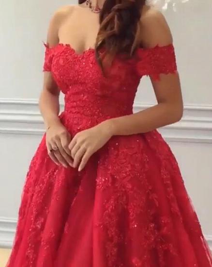 Red Off Shoulder Lace Elegant Evening Dresses | 2022 A-Line Beading Prom Dresses