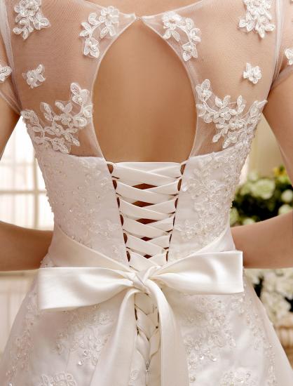 Jewel Sleeveless Lace Appliques Knee-Length Backless Wedding Dresses_9