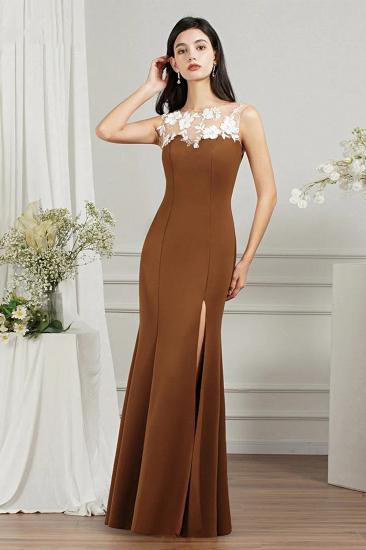 Braunes Abendkleid im Meerjungfrau-Stil mit geschlitzter Vorderseite aus Spitze_5