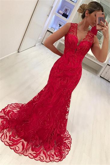 Mermaid Appliques Straps Sleeveless V-Neck Long Prom Dress_2