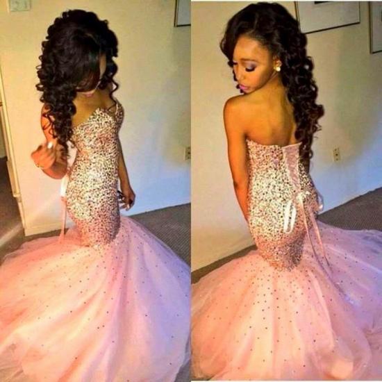Sweetherat Crystal Mermaid Lace-Up Evening Gown with Beadings Latstst Pink Prom Dress_3