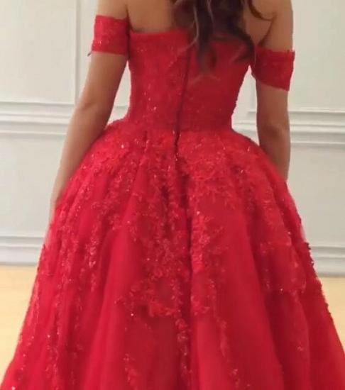 Rote schulterfreie Spitzen-elegante Abendkleider | 2022 A-Linie Abschlussballkleider_3