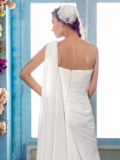 Einfaches Etui-Hochzeitskleid, eine Schulter, Chiffon-Träger, Land, Vintage-Brautkleider, Sweep-Zug_6