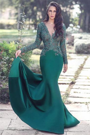 V-Ausschnitt Langarm Spitze Sexy Abendkleid | Dunkelgrünes, beliebtes Abendkleid im Meerjungfrau-Stil 2022_2