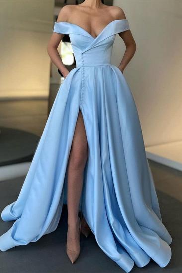 Off the shoulder A-line High Split Ball Gown Prom Dresses_2