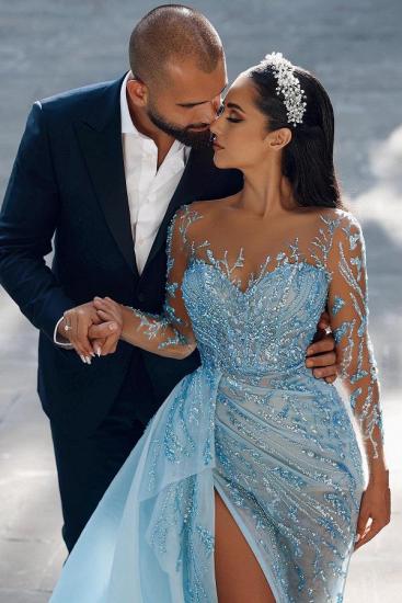 Sexy Sparkly Long Sleeve Mermaid Prom Dresses Evening Gowns With Lace_3