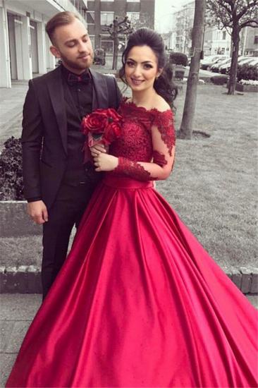 Red Long Sleeves Off Shoulder Evening Dresses | 2022 Elegant Appliques Ball Formal Dress