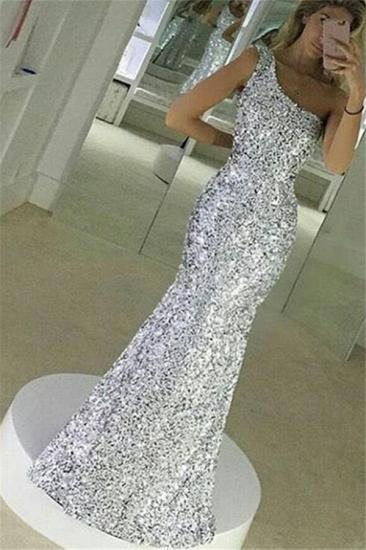 Mermaid Popular One Shoulder Evening Gown Sequined Floor Lenth Simple Prom Dress_2