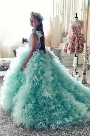 Prinzessin Tiered Rüschen Tüll Mädchen Festzug Kleider | Bowknot Green Ballkleid Blumenmädchenkleider