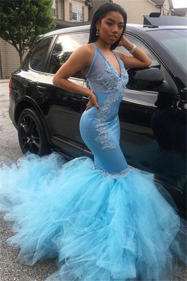 Mermaid Sheer Straps Applique Tulle Sexy Prom Dresses_1