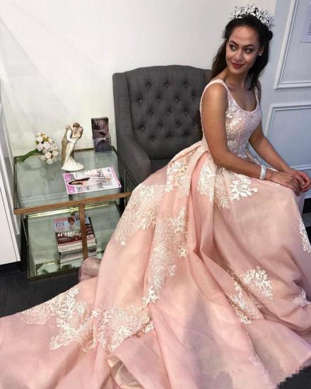Stunning Pink Applique Straps  Prom Dresses | Ruffle Sleeveless Sexy Evening Dresses_3