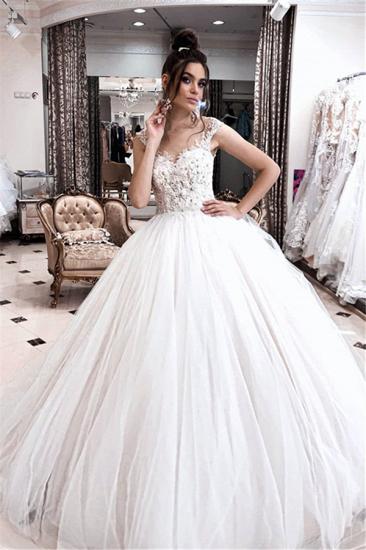 Exquisite Spaghetti-Straps Lace Applique Puffy Tulle Princess Bridal  Wedding Dresses_1
