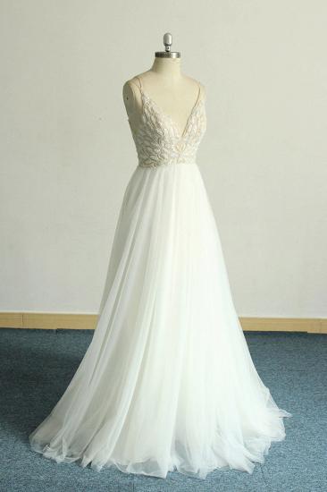 Gorgeous A-line White Lace Tulle Wedding Dress | Sleeveless Appliques Bridal Gowns_4