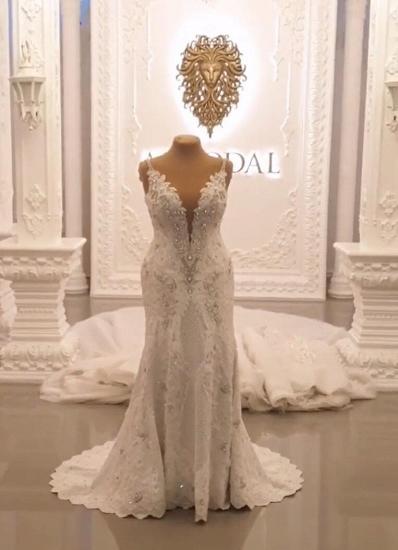 V-neck Beads Sparkles Gems Wedding dress with overskirt_5