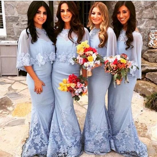 Special Mwemaid Lace Bridesmaid Dresses with Applique Satin Shawl Floor Length Wedding Dress_3