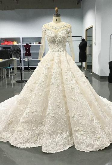 TsClothzone Elegant Jewel Longsleeves White Wedding Dresses With Appliques A-line Ruffles Lace Bridal Gowns On Sale