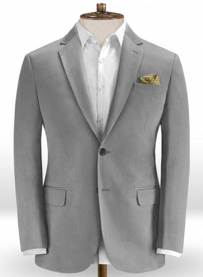 Grey Notched Lapel Cotton Blend Chino Slim Two Piece Suit_2