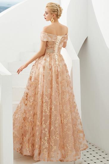 Hale | Romantic Off-the-shoudler Rose Gold Lace-up Tulle Prom Dress with Sparkly Appliques_7