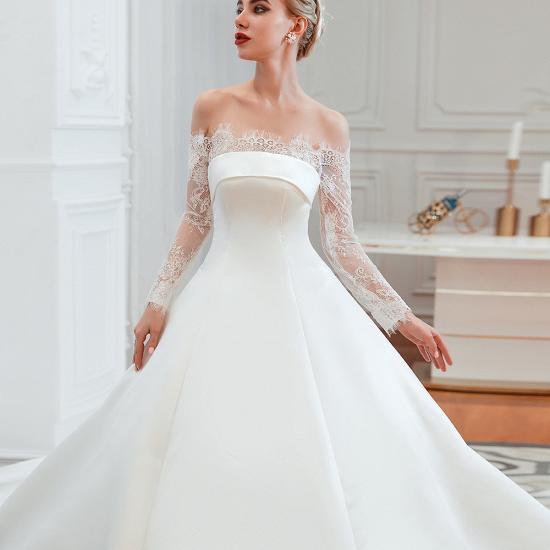Romantic Lace Long Sleeves Princess Satin Wedding Dress | Princess Bridal Gowns with Cathedral Train_17