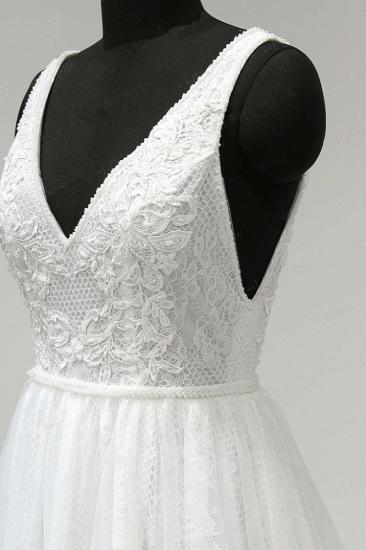 TsClothzone Chic Straps V-Ausschnitt Weiß Tüll Brautkleid Ärmellos Rüschen Brautkleider Im Angebot_6