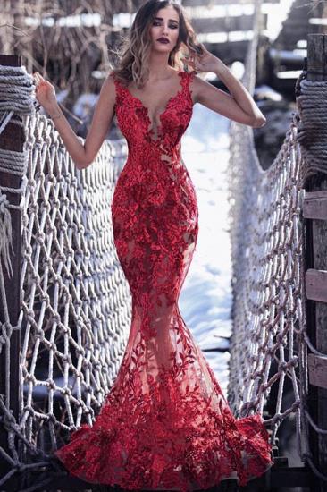 Sexy Lace Appliques Mermaid Prom Dresses | Spaghetti Straps V-neck Evening Gowns_1