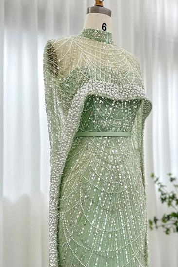 Luxus-Perlen-Meerjungfrau-Abendkleid aus Dubai mit Cape-Ärmeln, bodenlanges Partykleid aus Seequin_15