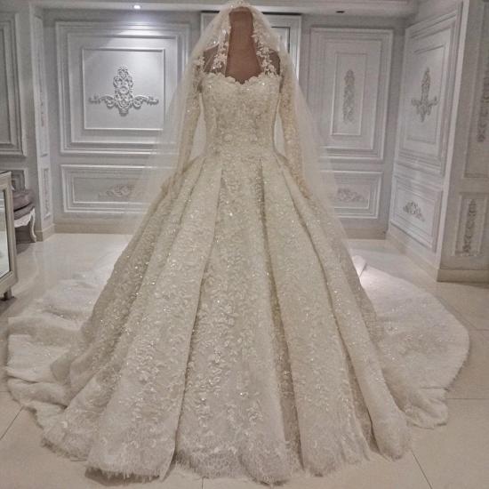 Expensive Lace 3-D Flowers Long sleeves Ball Gown Wedding Dress_2