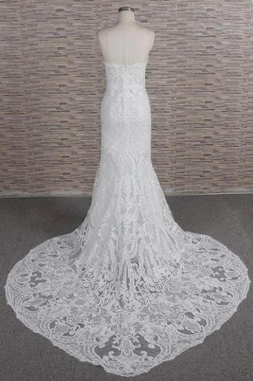 Chic-Schatz-Meerjungfrau-Spitze-Hochzeitskleid | Weiße ärmellose Brautkleider mit Applikationen_3