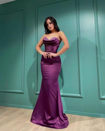 Purple Simple Heart Collar and Floor Length Sleeveless Prom dresses_2