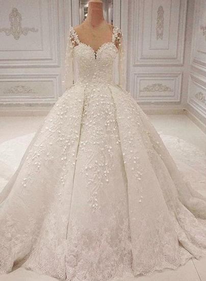 Romantic Sweetheart Long Sleeve Bridal Gown| Lace Apliques Wedding Dress