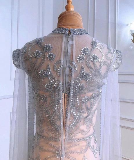 Luxuriöses funkelndes Pailletten-Perlen-langes Meerjungfrau-Abendkleid mit langen Ärmeln_4