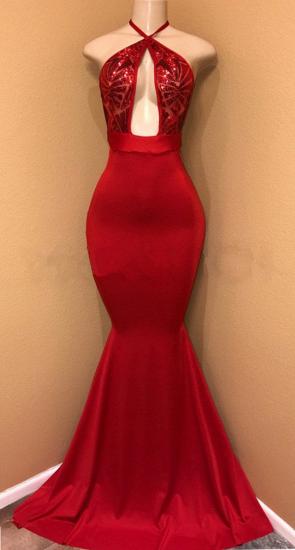 Halter Sexy Open Front Red Prom Dresses | Mermaid Cheap Long Evening Dress 2022_2