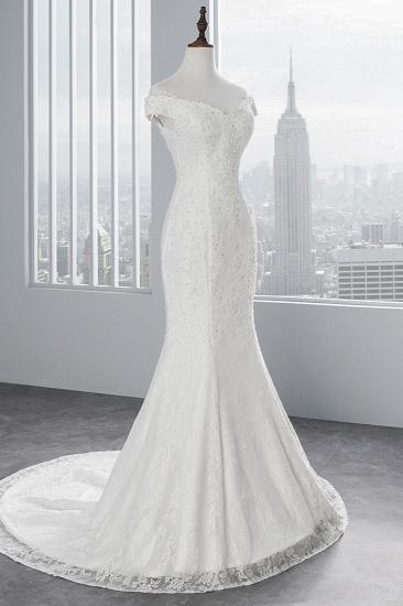 Elegant Off-the-shoulder White Mermaid Column Wedding Dress_4