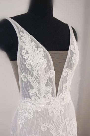 Trendy Ivory Sleeveless Lace Tulle High split A-line Wedding Dress_4