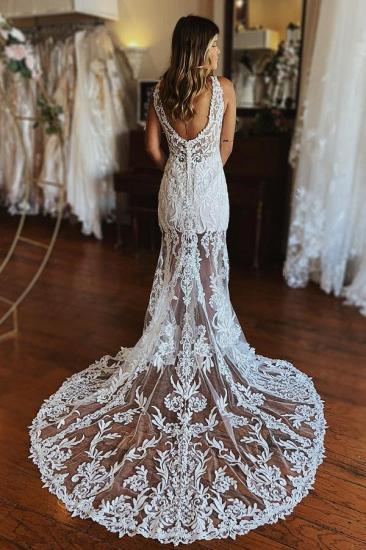 Fashion Spaghettistraps Lace Mermaid Wedding Gowns With Split_2