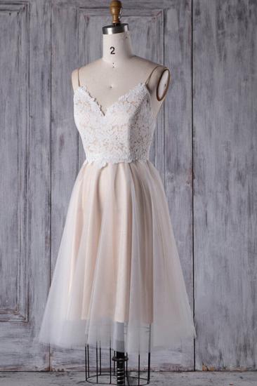 Spaghetti Straps Tulle Nude Pink Lace Short Prom Dresses_4