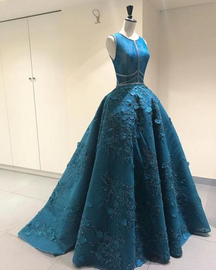 Elegantes ärmelloses Prinzessinnen-Abendkleid 2022 | Ballkleider in A-Linie mit offenem Rücken und Blumen_3