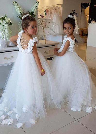 Elegant White Open Back Flower Girl Dresses | Sleeveless Flowers Tulle Pageant Dress 2022_1