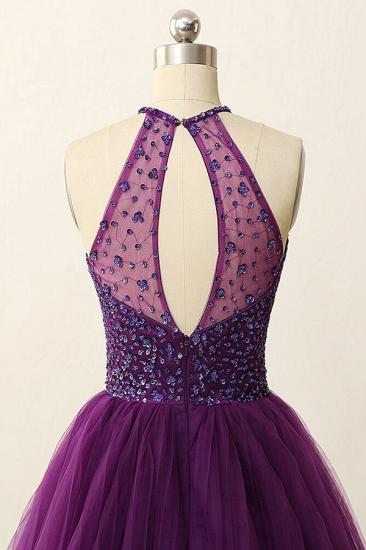 Purple Halter Crystal Mini Dresses A-Line Tulle 2022 Homecoming Gowns_5