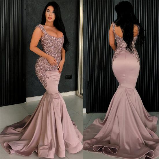 Sexy Pink Mermaid Evening Dress | Straps Appliques Long Formal Dresses_3