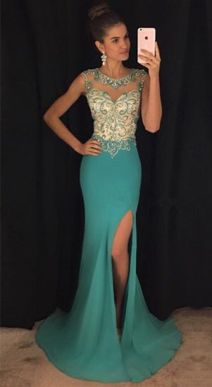 Green Mermaid Sexy Slit Prom Dress 2022 Sleeveless Beads Sequins Popular Evening Gown with Crystals_1