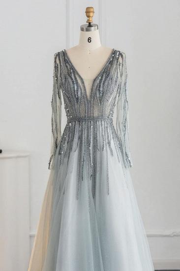 Elegantes A-Linie-Partykleid mit Pailletten und Perlenstickerei, V-Ausschnitt und langen Ärmeln, Tüll-Partykleid_15