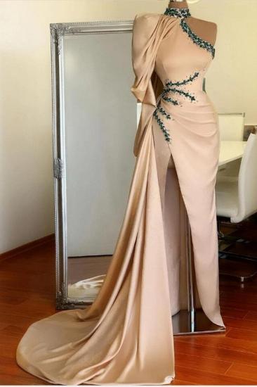 Halter Mermaid Evening Gown with Cape One Shoulder Side Split Prom Dress
